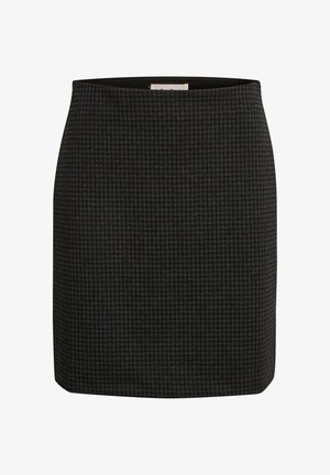Falda de cuadros houndstooth en negro con un diseño ajustado, silueta recta y una textura suave. Dispone de una cinturilla para mayor comodidad.