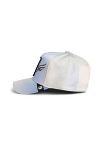 Baseball cap with a light blue and white color scheme. Features a stitched wing design, curved visor, and adjustable black strap.