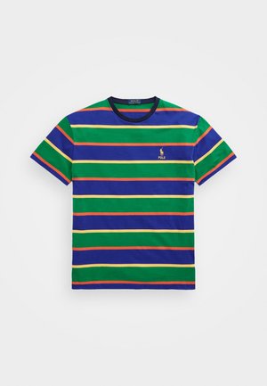 T-Shirt mit Kurzarm und Rundhalsausschnitt mit horizontalen Streifen in Grün, Blau, Gelb und Rot, mit gesticktem Polo Ralph Lauren Logo auf der Brust.