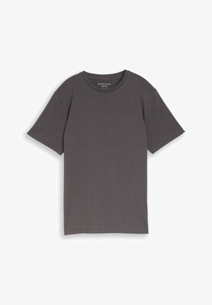 Mørkegrå t-shirt med korte ærmer og rund hals med normal pasform, ensfarvet design og synlige syninger på ærmer og kant.