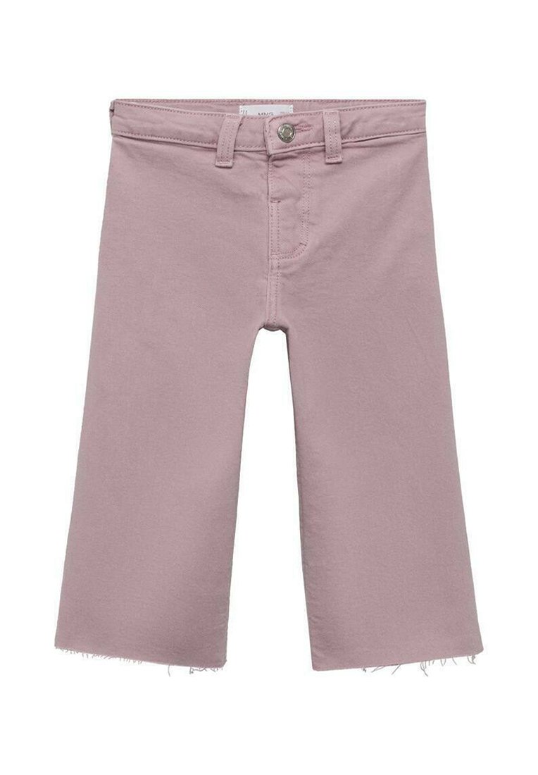 Svetlo roza kratke hlače iz bombažnega mešanega blaga, ki imajo strgane robove, sprednje zapiranje na gumb in standardno zasnovo s petimi žepi.
