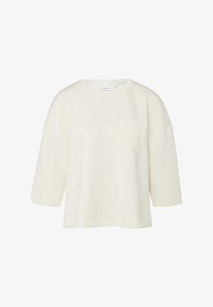White loose-fit top with three-quarter sleeves and a chest pocket, featuring a round neckline from the brand Comma.