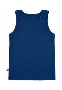Canotta senza maniche blu navy realizzata in morbido cotone. Presenta un collo rotondo e cuciture rinforzate. Piccola etichetta colorata sul lato.