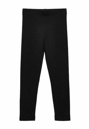 Čierne legíny po celé dĺžke s elastickým pásom, hladkou textúrou a priliehavým strihom, zobrazené na bielom pozadí.