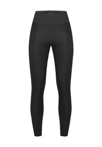 Black high-waisted leggings made from smooth, stretchy fabric. Designed with a seamless waistband and full-length fit.