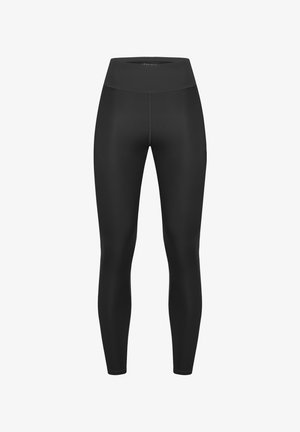 Leggings negros de cintura alta hechos de una tela suave y elástica. Diseñados con una cinturilla sin costuras y un ajuste de longitud completa.
