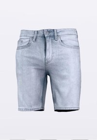 Denimshorts i lys blå, med frontlommer, kontrastsøm, glidelås og vanlig passform. Glatt tekstur og ren design.