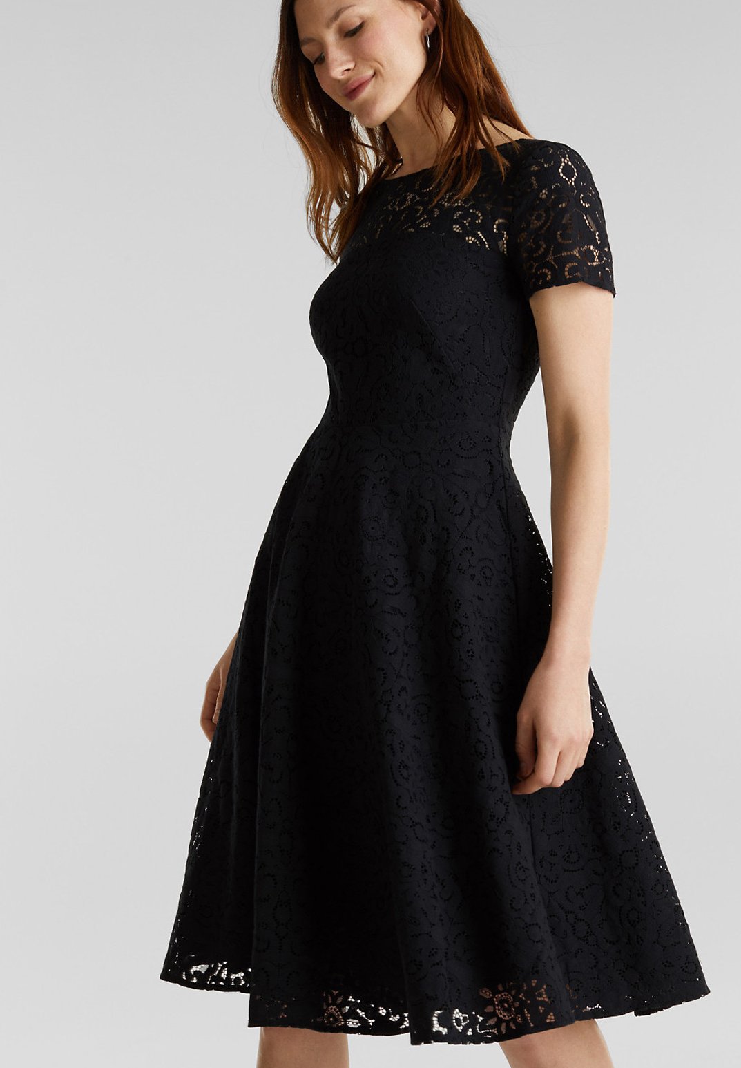 Esprit Collection SPITZEN-KLEID MIT SCHWINGENDEM ROCK - Cocktailkleid/festliches  Kleid - black/schwarz - Zalando.de