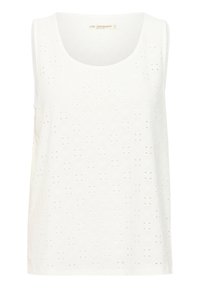 Top bianco senza maniche con un design a occhiello stampato, scollatura a barchetta. Realizzato in materiale leggero.