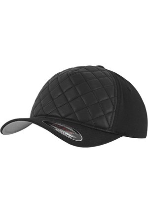 Black baseball cap featuring a quilted, textured top, contrasting gray visor, and a fitted design. Includes logo on the underside of the brim.