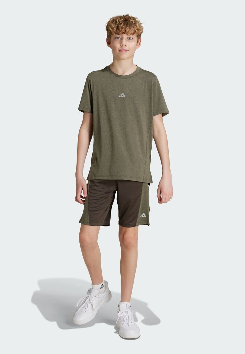 adidas Performance AEROREADY HEATHER KIDS - Pantalón corto de deporte - shadow olive   tent green   reflective silver