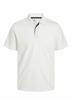 Polo blanc en coton, avec un col classique, des manches courtes et un logo discret sur la poitrine. Accent noir à l'intérieur du col.