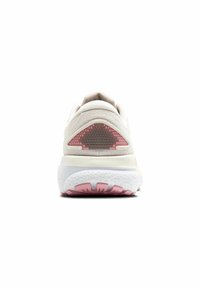 Scarpa sportiva bianca con tomaia texturizzata, accentata in rosa sul tallone e suola ammortizzata con grip a motivo.