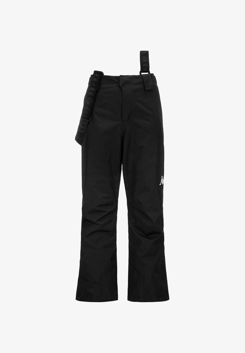 Pantalon imperméable noir à coupe droite, avec taille ajustable et détail logo. Doté d'un tissu résistant et d'accents cousus.