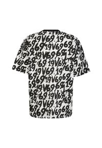 Grijze graphic t-shirt van katoen met een losse pasvorm, voorzien van een gedurfde, abstracte zwart-wit nummerpatroon over de hele shirt. Korte mouwen en ronde halslijn.