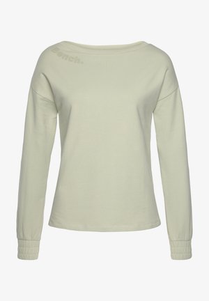 Hellgrünes Langarmtop mit weitem Ausschnitt, elastischen Ärmelbündchen und einem dezenten "Bench."-Logo auf der Schulter. Weicher Stoff.