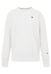 Helle graue Sweatshirt aus weichem Baumwollmix, mit Rundhalsausschnitt, gerippten Bündchen und einem kleinen Logo auf der Brust und dem Ärmel.