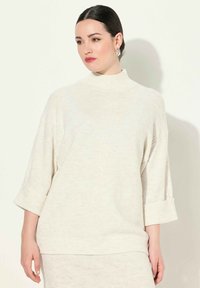 Ulla Popken PANEL 3/4 SLEEVE TURTLENECK  - Pullover - dark putty