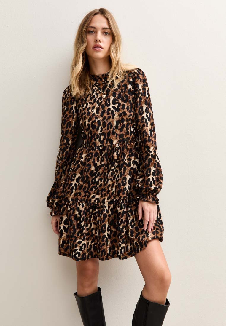SHEIN Mulvari Vesto a maniche lunghe modesto con stampa leopardata e