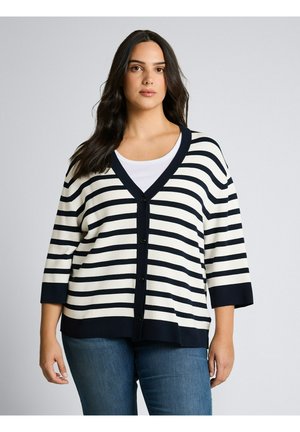 PLUS SIZE - LOOSE FIT MIT STREIFENMUSTER - Vest - white sky blue knit stripe