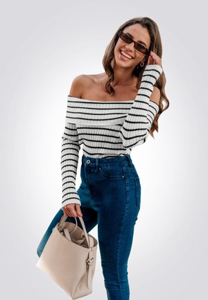 STRIPED OFF SHOULDER  - Maglione - white