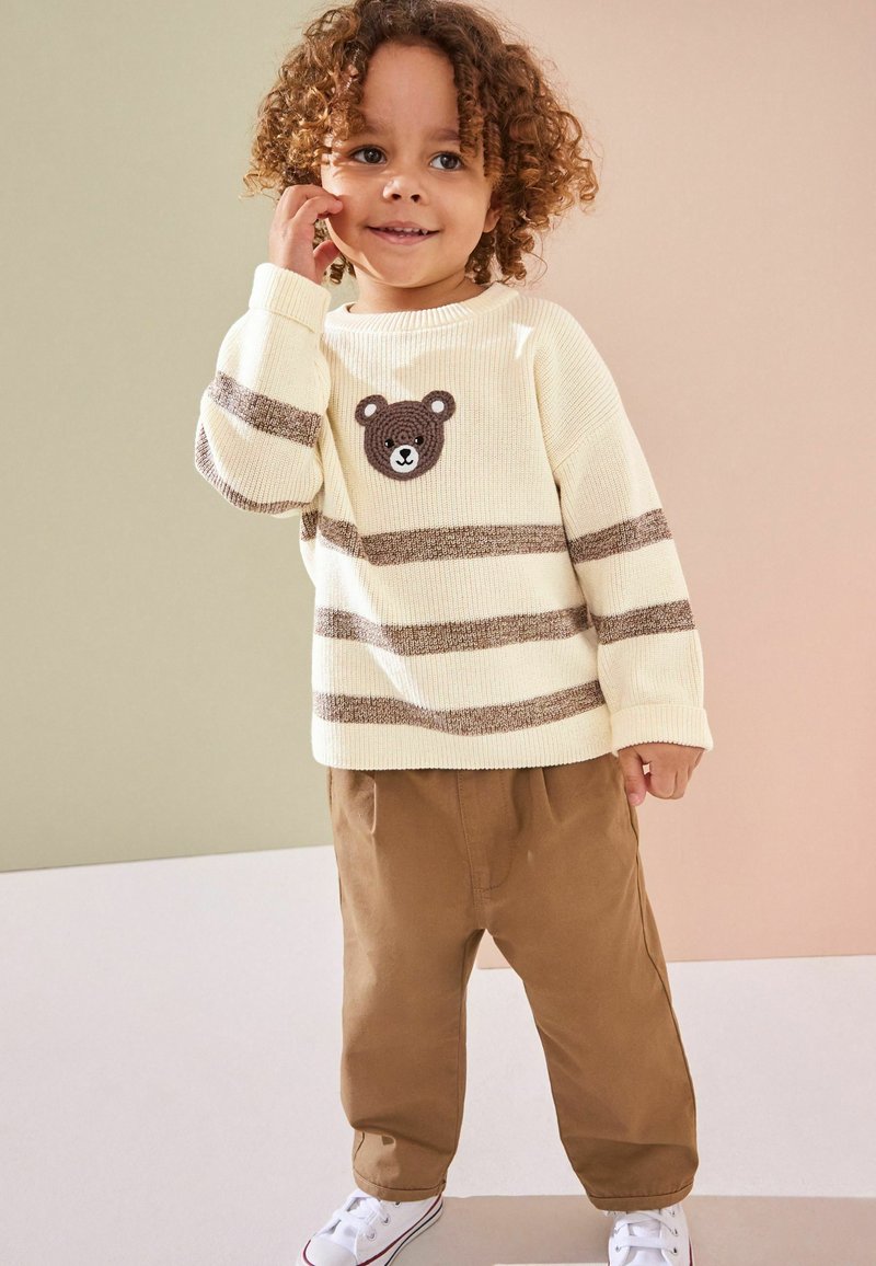 Next - BEAR STRIPE CREW NECK - Pulover - ecru cream brown, Povečajte