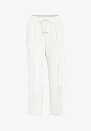 Lengvi, kreminių spalvų kelnių su raiščiu juosmenyje, priekinėmis klostėmis ir tiesiomis kojomis. Minkšta medžiaga su lygia tekstūra.