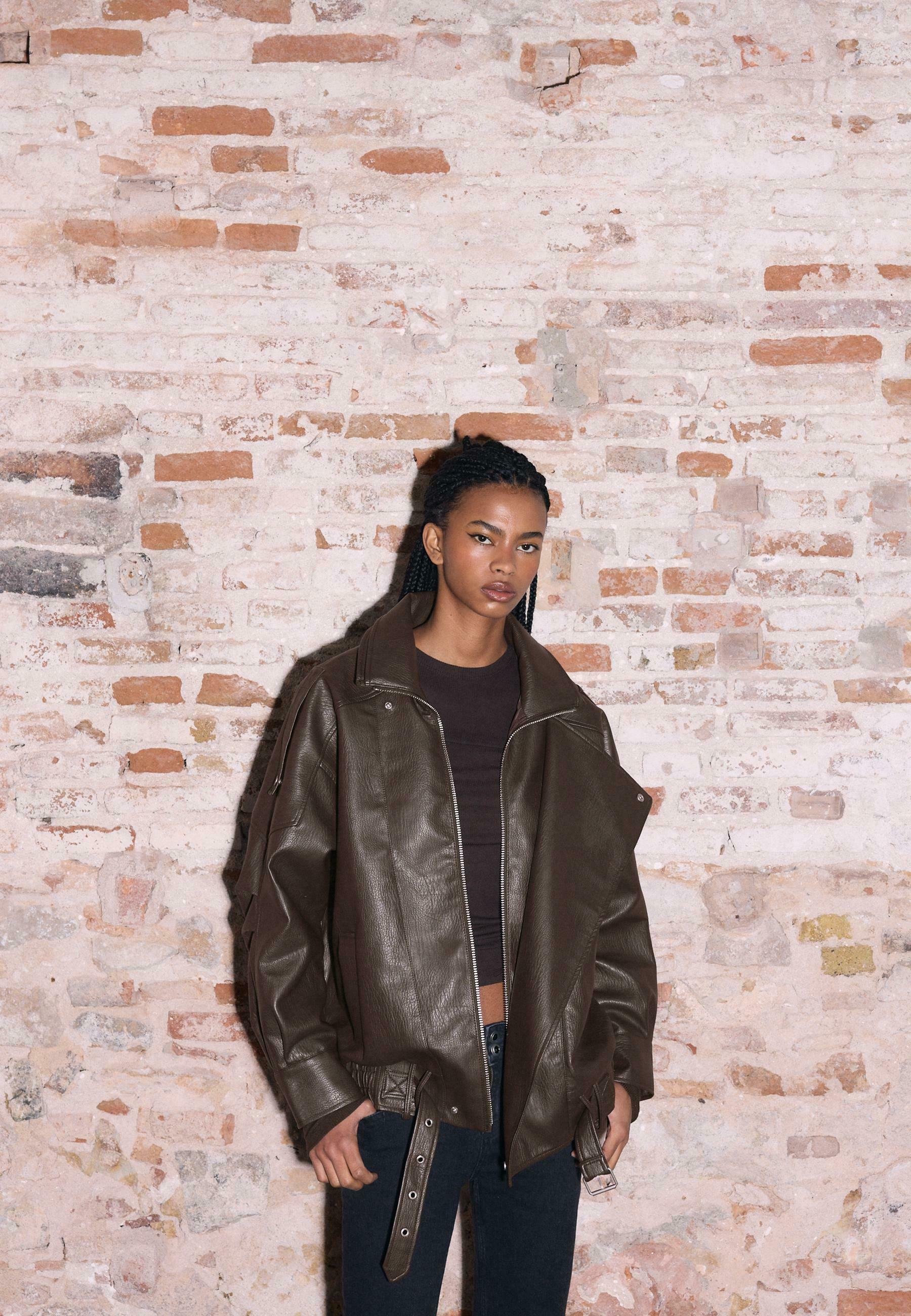 Stradivarius Faux leather jacket - dark brown - Zalando