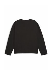Top cropped nero con maniche lunghe e scollo rotondo, realizzato in tessuto morbido. Design semplice senza modelli o dettagli hardware evidenti.
