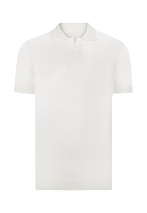 Kortærmet polo t-shirt i hvid, med ribbet krave og ærmer, i et rent, tekstureret strikdesign og med en to-knaps placket.