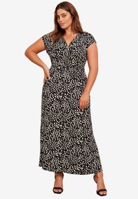 Friends Like These SHORT SLEEVE WRAP V NECK TIE WAIST - Maksimekko - black white