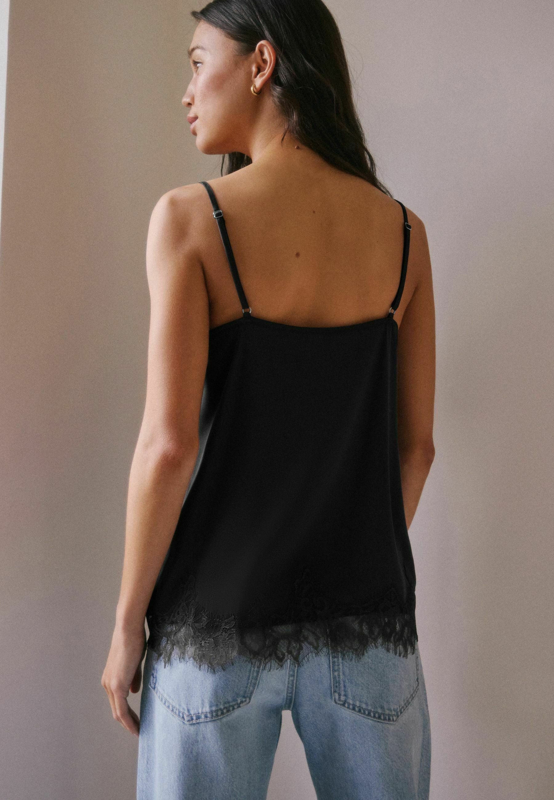 Next REGULAR FIT - LACE TRIM SATIN CAMI TOP . - Top - black/negru