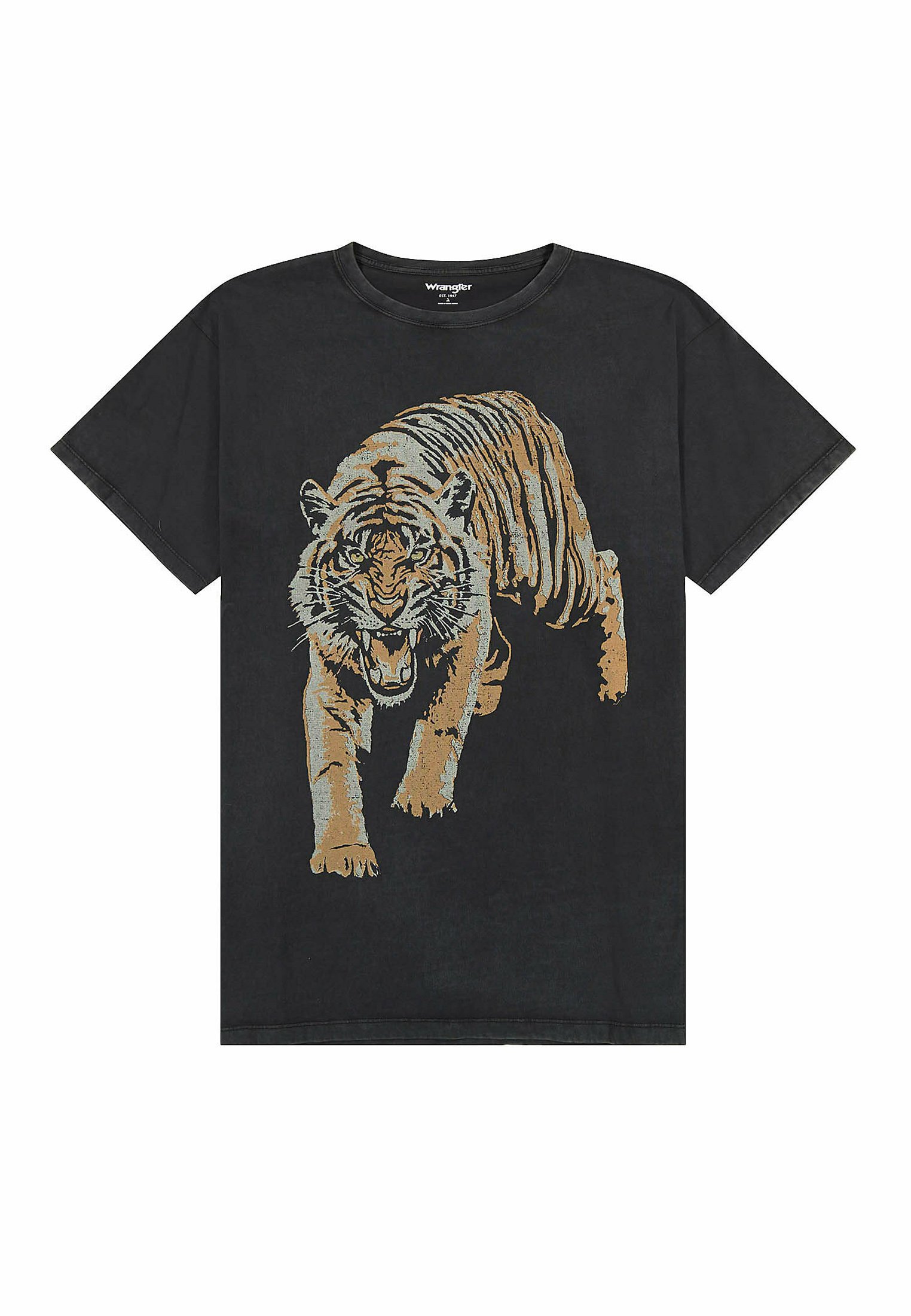 ◆Wrangler◆ Flag Tiger Tshirt Charcoal Wrangler OVERSIZED - T-shirt z nadrukiem/czarny - Zalando.pl