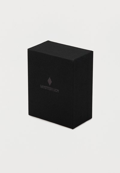 Black rigid box with a textured surface, featuring a subtle logo "MYSTERYJOY" and a diamond graphic in a dark, embossed style.