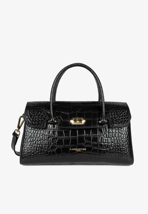 Sac en cuir noir avec motif crocodile, de forme structurée, dotée de deux poignées supérieures, de ferrures en ton doré et d'une fermeture à fermoir.