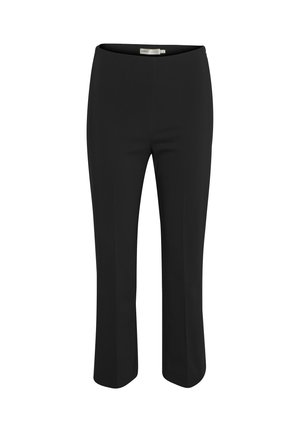 Pantaloni neri elasticizzati con design a gamba dritta, texture liscia e senza hardware o decorazioni visibili. Tessuto traspirante.