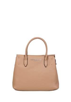 Borsa in pelle beige con doppi manici, superficie testurizzata e logo "ERMANNO FIRENZE" al centro davanti.