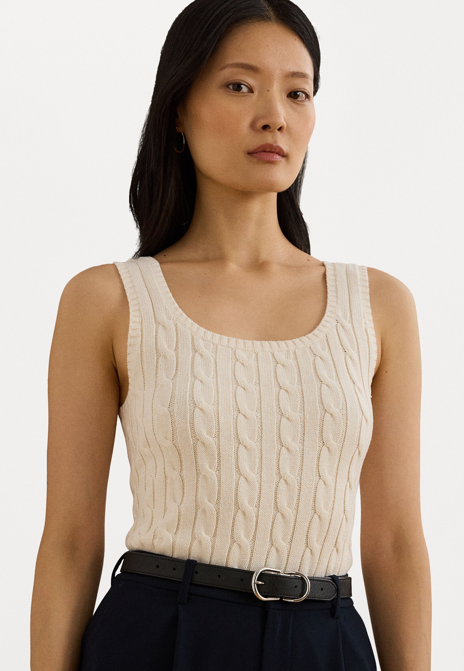 Lauren Ralph Lauren Cable Knit Sleeveless Jumper - Top - mascarpone  cream/off-white - Zalando.co.uk
