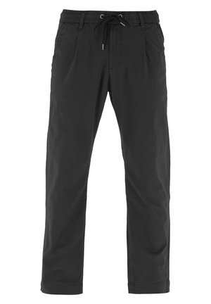 Pantalones negro, tejidos, con cinturilla elástica y cordón. Cuentan con bolsillos laterales y un ajuste relajado, adecuados para un uso casual.