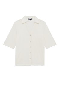 Kurzarm-Hemd in Creme mit Kragen, aus weichem Stoff gefertigt. Verfügt über fünf Knöpfe auf der Vorderseite und einen lässigen Schnitt.