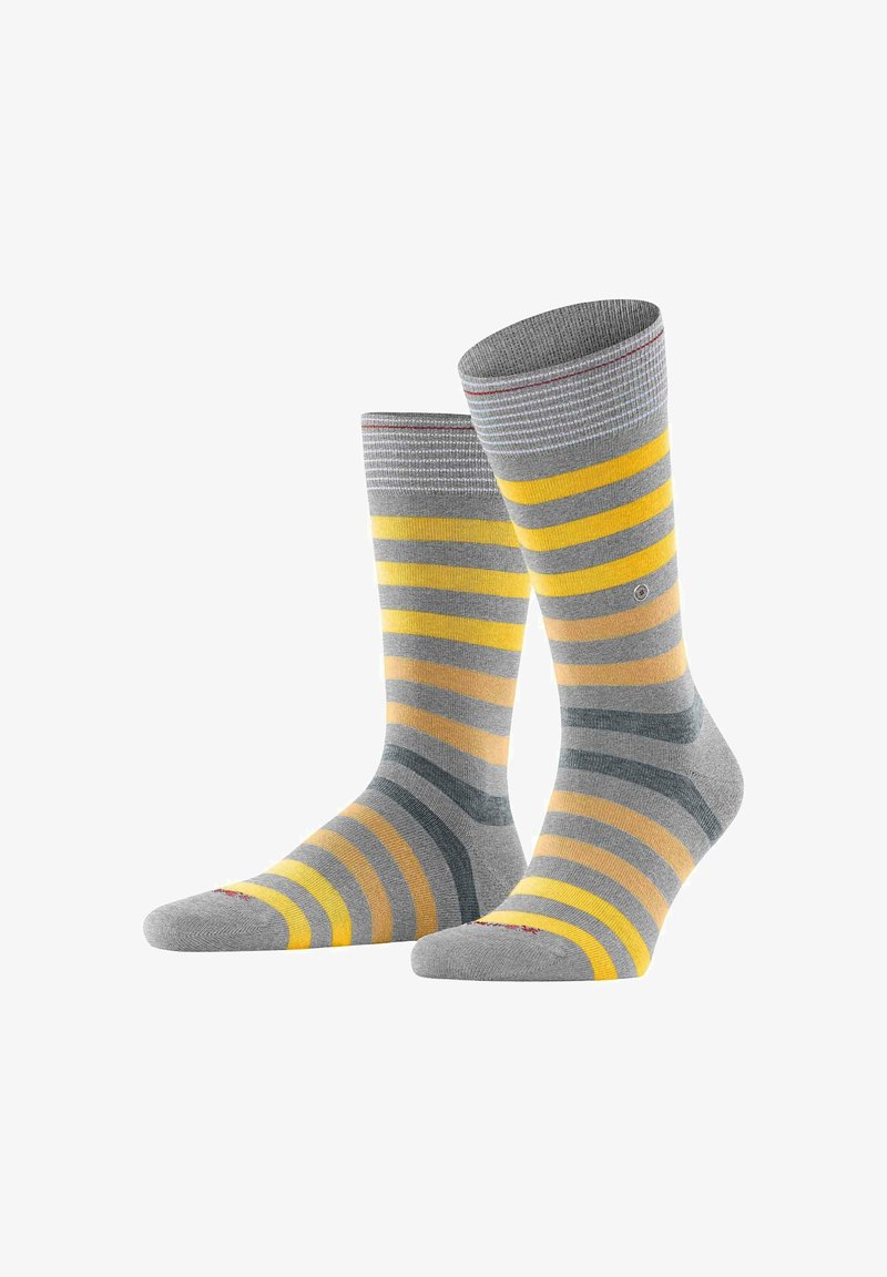 Burlington POOL, BSTREIFEN, LOGO - Socken - grau gelb