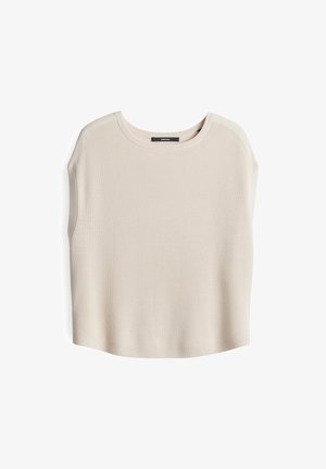 Licht beige gebreide top met een ruime halslijn, korte mouwen en een cropped zoom. Kenmerkt zich door een geribbelde textuur en een gladde stofafwerking.