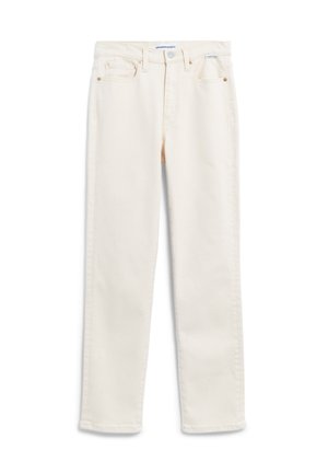 Witte denim jeans met een recht model, vijf-pocket ontwerp en metalen hardware. Heeft een standaard tailleband en minimale stikdetails.