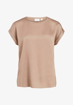 Vaaivärinen lyhythihainen paita, joka on valmistettu sileästä kankaasta. Siinä on pyöreä kaula-aukko ja käännetyt hihansuut. Paita on löysästi istuva ja suora helma.