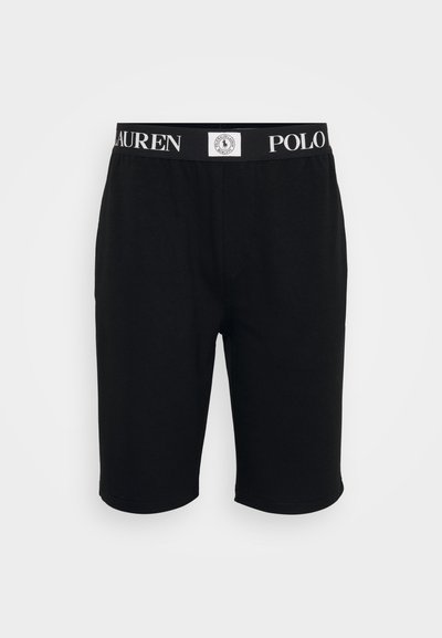 Pantaloni scurți din bumbac negru, cu o talie elastică largă inscripționată cu textul "POLO LAUREN", design obișnuit și lungime deasupra genunchiului.