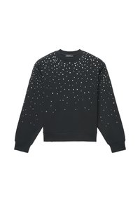 Felpa nera con applicazioni rotonde sparse sulla parte anteriore, scollo rotondo e polsini e orlo a costine. Tessuto morbido al tatto.