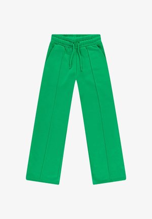 Groene sweatpants van zacht stof, met een elastische tailleband en een trekkoord, zijzakken en rechte pijpen.