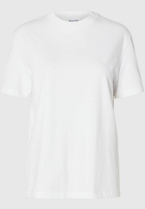 Weißes Baumwoll-T-Shirt mit kurzen Ärmeln und rundem Ausschnitt. Hat eine lockere Passform und ein minimales Design ohne Muster oder Akzente.