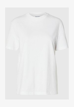 Weißes Baumwoll-T-Shirt mit kurzen Ärmeln und rundem Ausschnitt. Hat eine lockere Passform und ein minimales Design ohne Muster oder Akzente.