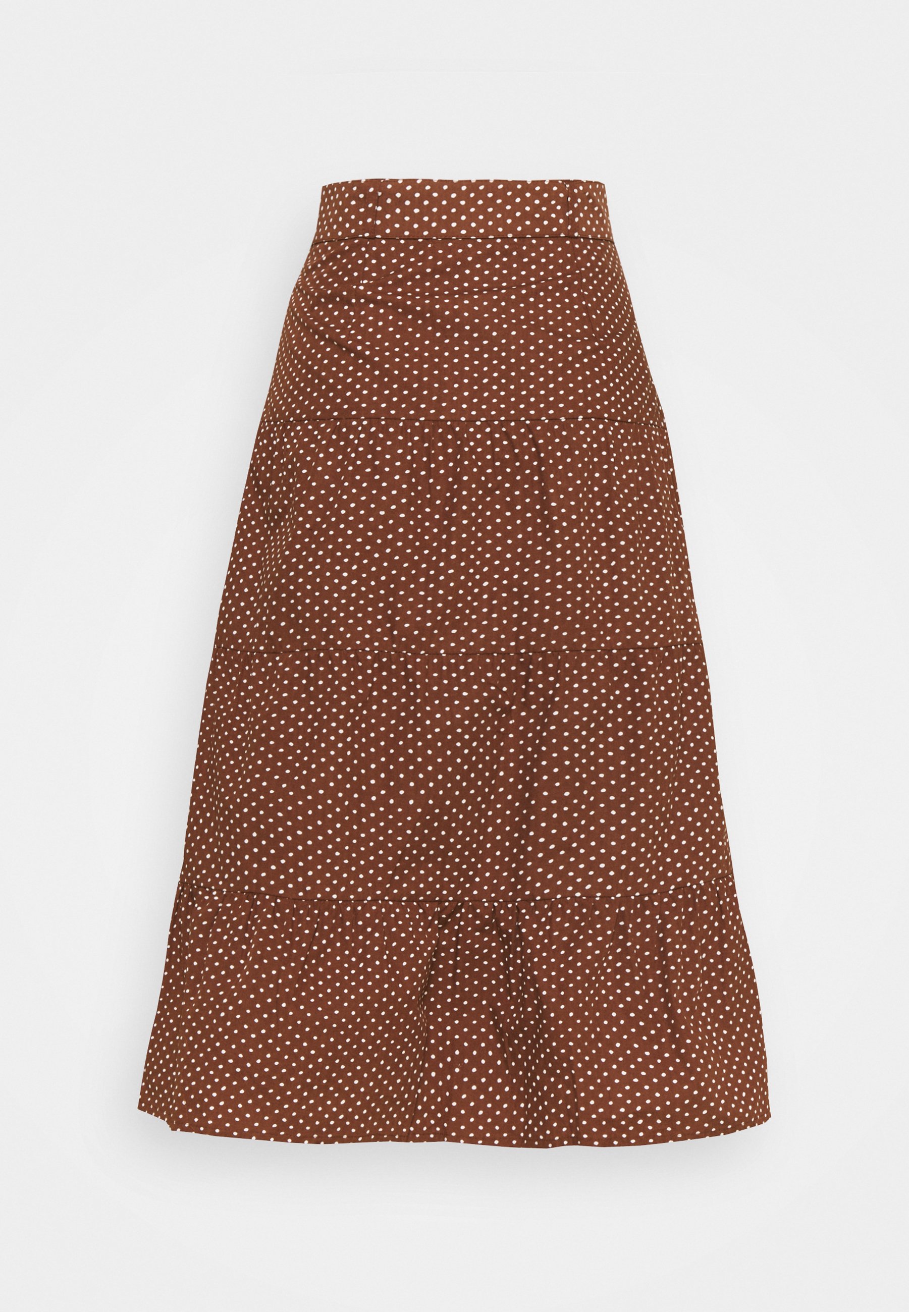 brown skirt with white polka dots